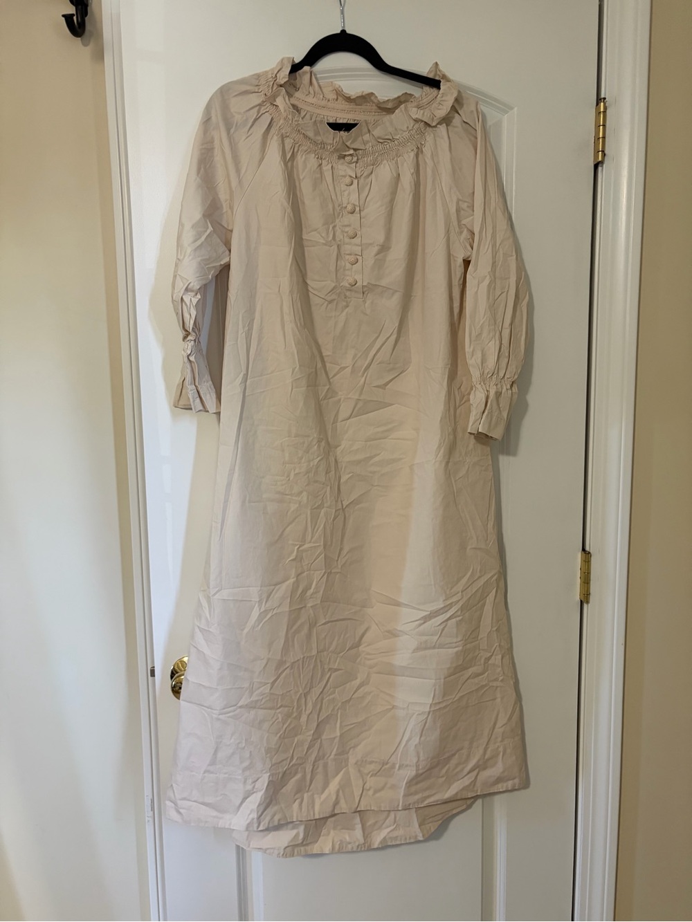 NWOT Pink Goddess Cream Ruffle-Trim Button Nightgown